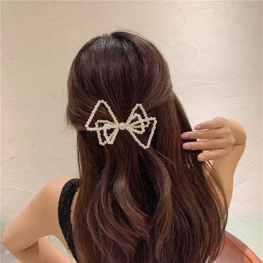 【蝴蝶结边夹子】简约ins头饰珍珠女团发夹后脑勺发饰时尚饰品 商品图0