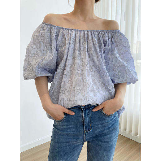 【别致设计感】一字肩泡泡袖 锁骨衬衫 清新可爱 小众娃娃衫 商品图2