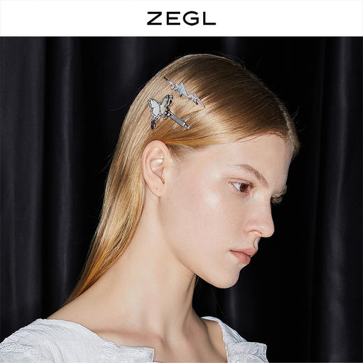 ZEGL设计师贝壳闪电发夹女后脑勺一字夹简约气质百搭发卡甜酷发饰 商品图2