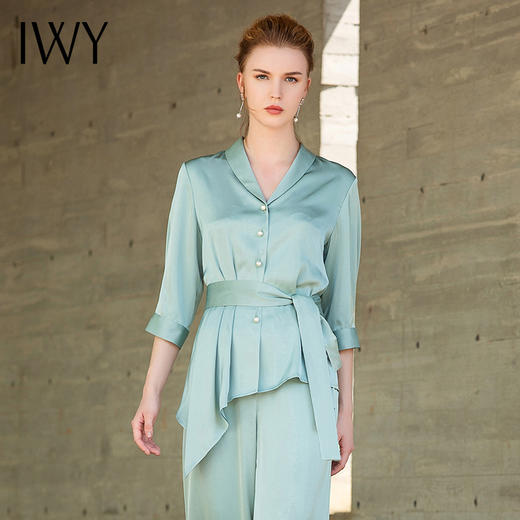 IWY/浅绿色薄款衬衫套装女不规则系带时尚套装气质穿搭职场女神工作服42B1+P2 商品图0