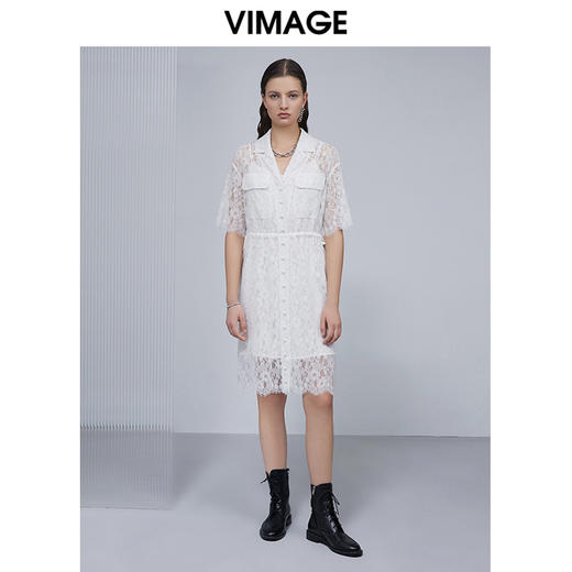 VIMAGE纬漫纪夏季新款翻领收腰显瘦气质中长款连衣裙V1507137 商品图0