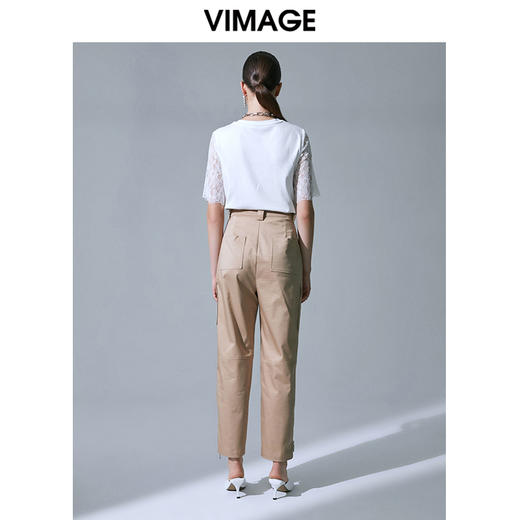 VIMAGE纬漫纪夏季新品白色百搭透气圆领蕾丝镂空五分袖T恤V1502102 商品图3