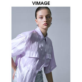 VIMAGE纬漫纪夏季新品纯色气质雪纺衬衫衬衣V1509116