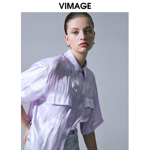 VIMAGE纬漫纪夏季新品纯色气质雪纺衬衫衬衣V1509116 商品图0