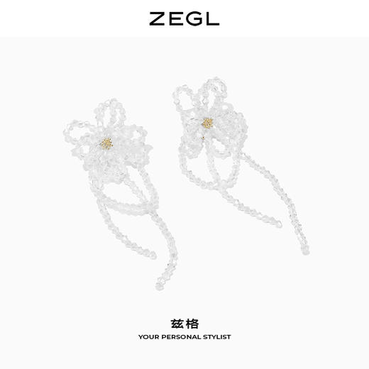 ZEGL花朵串珠耳环女夏季小众设计耳钉个性925银针高级感流苏耳饰 商品图3