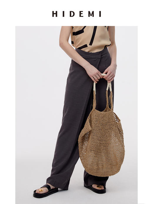 HIDEMI夜灰色简约不对称设计感一粒扣阔腿裤 商品图12