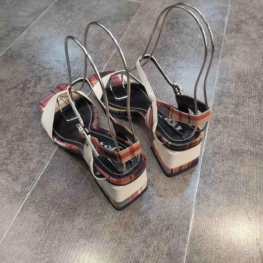 lfgj jeans AG802 蛇皮格子布拼接中粗跟女凉鞋 商品图10