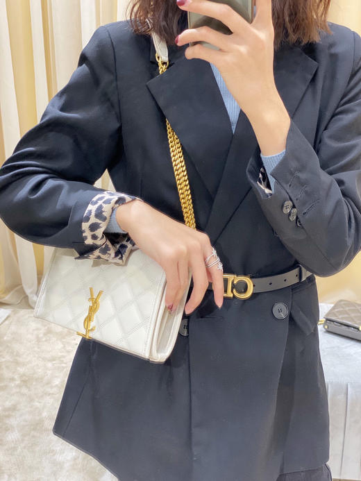 Becky菱形绗缝小羊皮链条包-白色 商品图3