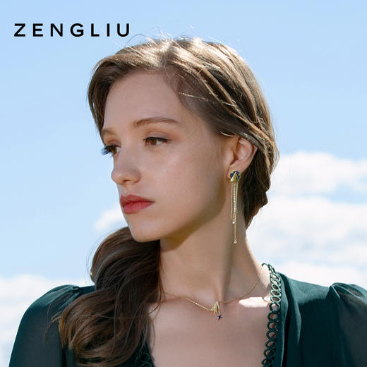 ZENGLIU设计师纸飞机耳钉耳环女气质长款不对称流苏耳坠星空耳饰 商品图4