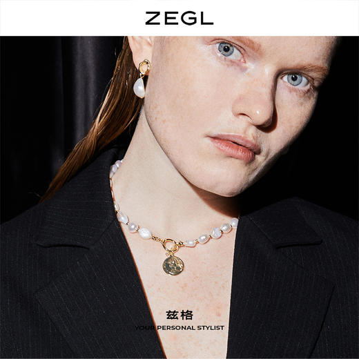ZEGL巴洛克淡水珍珠项链女轻奢小众复古硬币人像吊坠短款锁骨颈链 商品图1