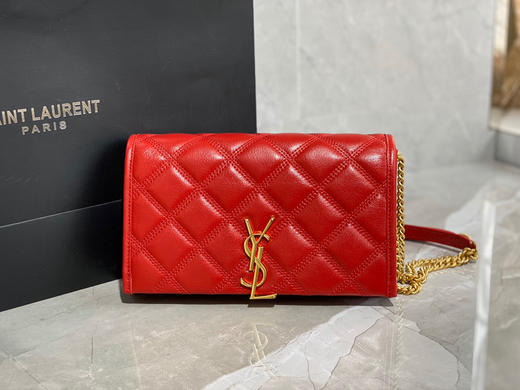 Becky菱形绗缝小羊皮链条包-红色 商品图8