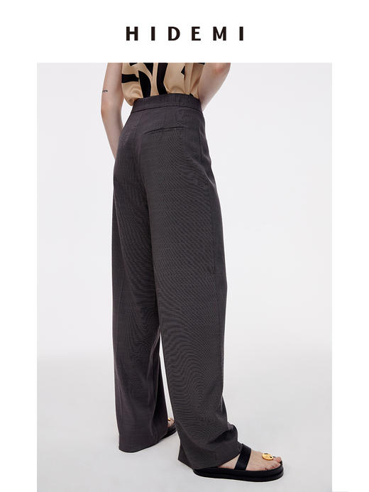 HIDEMI夜灰色简约不对称设计感一粒扣阔腿裤 商品图8