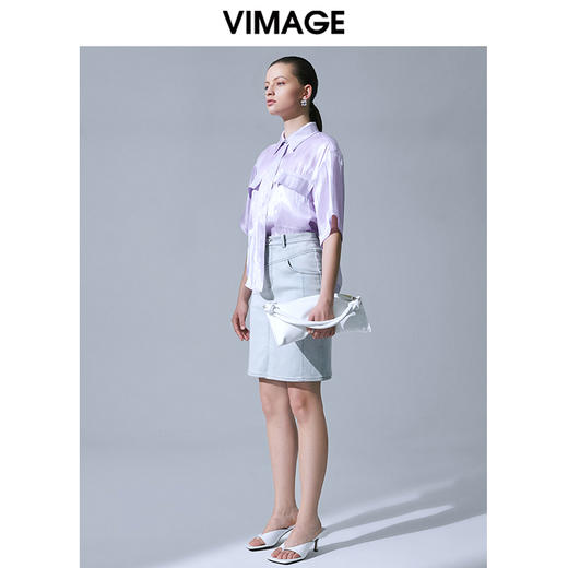 VIMAGE纬漫纪夏季新品纯色气质雪纺衬衫衬衣V1509116 商品图2