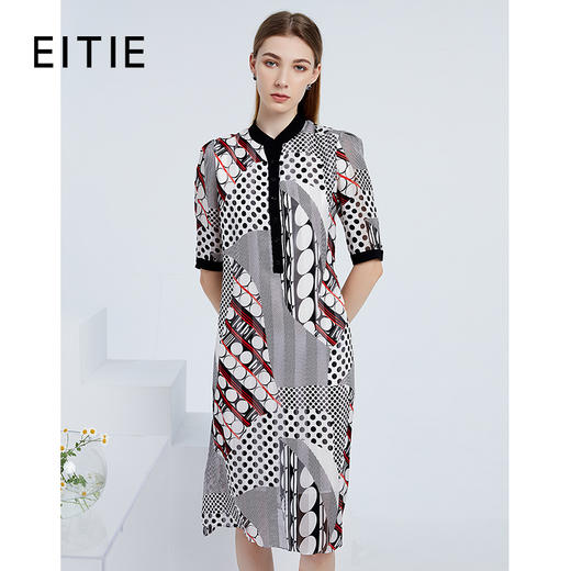 EITIE爱特爱夏季新款宽松显瘦轻薄舒适印花衬衫连衣裙女6207907 商品图0
