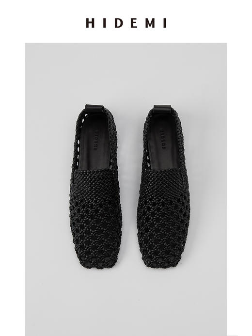 HIDEMI经典方头编织镂空小羊皮平底鞋 商品图4