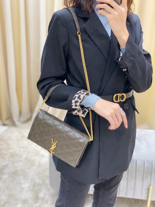 Becky菱形绗缝小羊皮链条包-灰色 商品图2