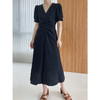 【法式复古】V领抽褶收腰连衣裙  宫廷风泡泡袖设计  优雅纹理 中长款显瘦 三色可选 商品缩略图5