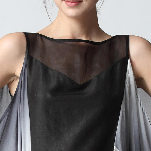 TANGY Collection/天意精品春夏走秀款真丝拼纱吊染莨绸连衣裙 商品图1