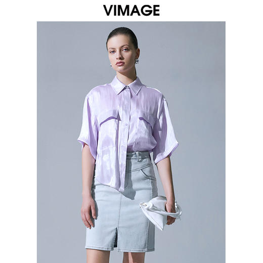 VIMAGE纬漫纪夏季新品纯色气质雪纺衬衫衬衣V1509116 商品图1