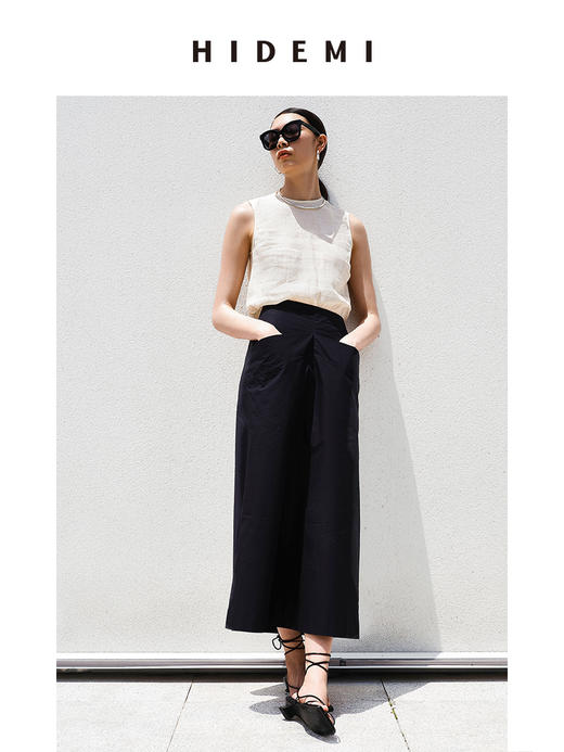 HIDEMI黑色简约大口袋设计感半身A字长裙 商品图5