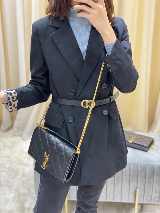 Becky菱形绗缝小羊皮链条包-黑色 商品图1