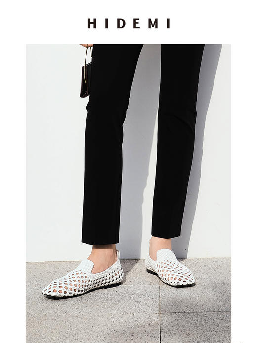 HIDEMI经典方头编织镂空小羊皮平底鞋 商品图12