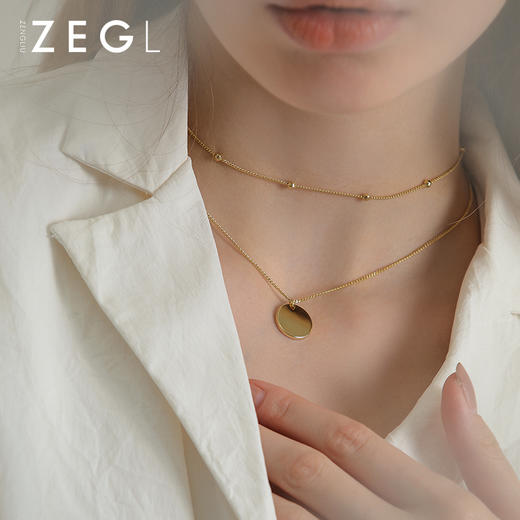 ZEGL双层叠戴项链女锁骨链金色硬币吊坠小众设计感毛衣颈链配饰品 商品图4