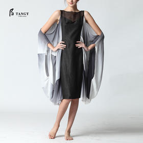 TANGY Collection/天意精品春夏走秀款真丝拼纱吊染莨绸连衣裙