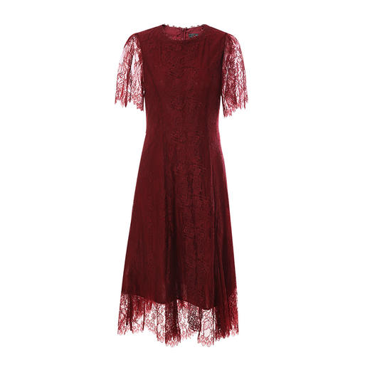 EITIE爱特爱夏季新款温柔花边领复古蕾丝收腰显瘦A字连衣裙 商品图5