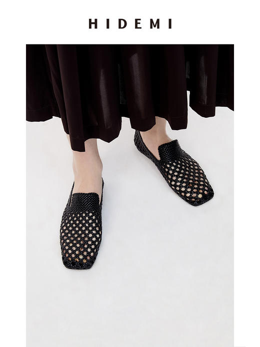 HIDEMI经典方头编织镂空小羊皮平底鞋 商品图2