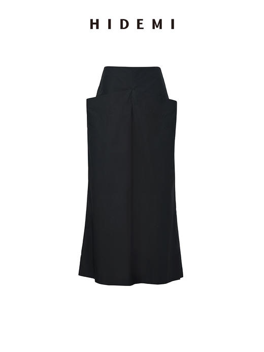 HIDEMI黑色简约大口袋设计感半身A字长裙 商品图1