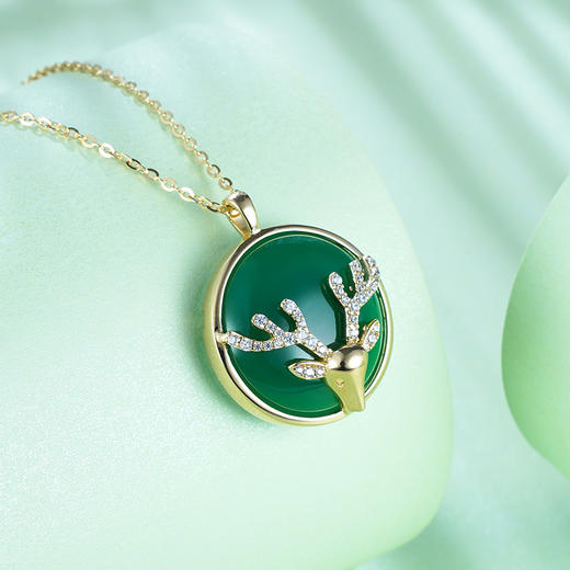 S925银【碧鹿】绿玉髓套链镀金项链【YL3888206】2105 商品图2