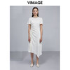 VIMAGE纬漫纪夏季新品纯色圆领通勤百搭透气不规则设计感小众长裙侧边系带连衣裙V1507129 商品缩略图0