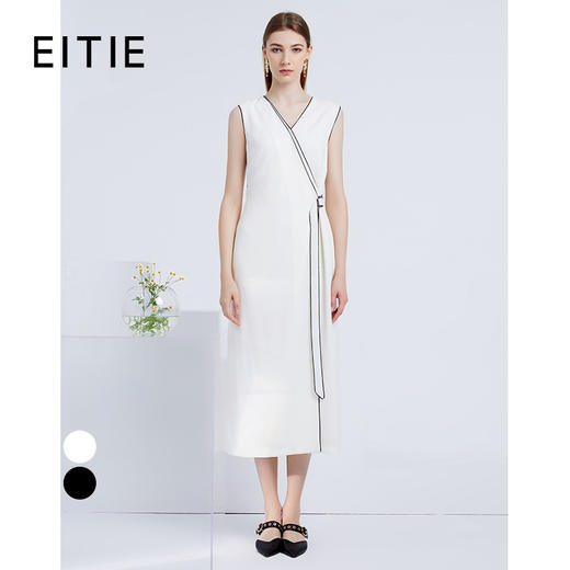 EITIE爱特爱夏季新款时尚通勤简约显瘦V领无袖收腰长款连衣裙6207987 商品图0