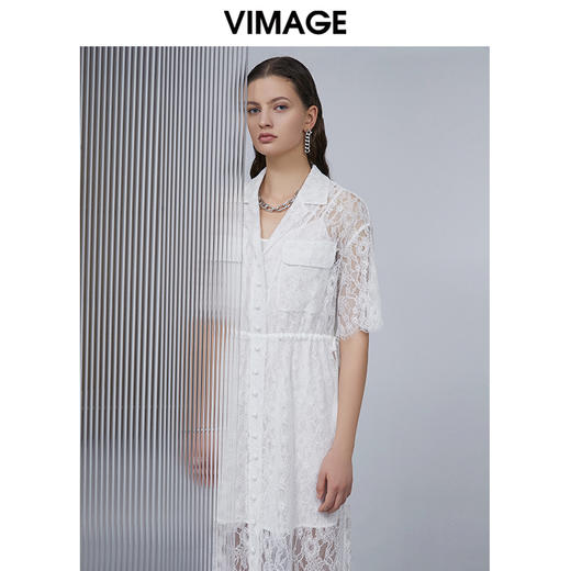 VIMAGE纬漫纪夏季新款翻领收腰显瘦气质中长款连衣裙V1507137 商品图1