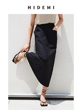 HIDEMI黑色简约大口袋设计感半身A字长裙
