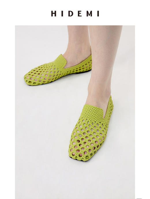 HIDEMI经典方头编织镂空小羊皮平底鞋 商品图7
