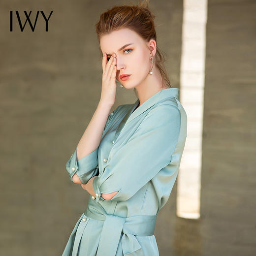 IWY/浅绿色薄款衬衫套装女不规则系带时尚套装气质穿搭职场女神工作服42B1+P2 商品图2