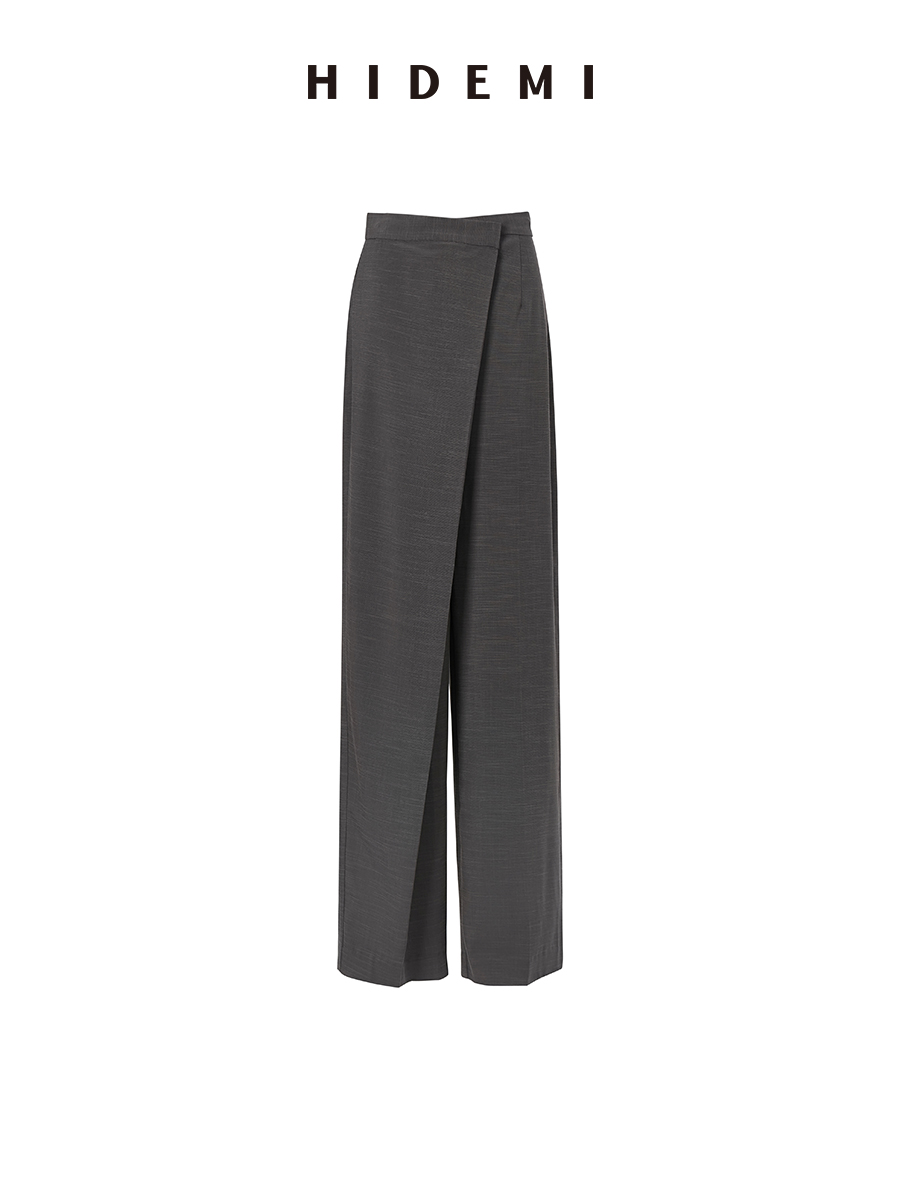 HIDEMI夜灰色简约不对称设计感一粒扣阔腿裤