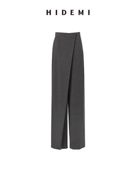 HIDEMI夜灰色简约不对称设计感一粒扣阔腿裤