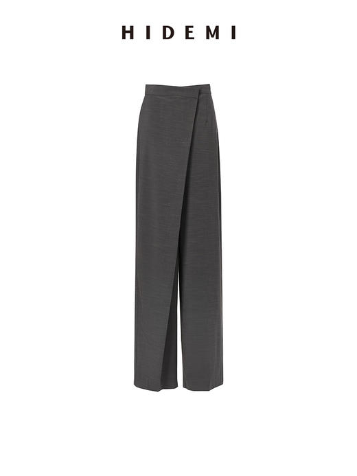 HIDEMI夜灰色简约不对称设计感一粒扣阔腿裤 商品图0