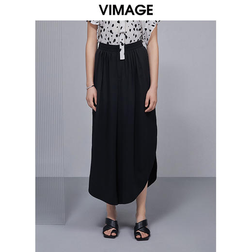 VIMAGE纬漫纪女装夏款新品时尚通勤开叉显腿长高腰阔腿裤V1505118 商品图0