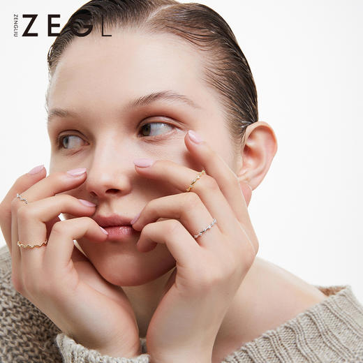 ZEGL随形波浪素圈麻花戒指女925纯银高级感指环时尚网红食指戒子 商品图1