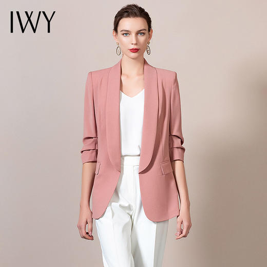 IWY/粉色西装套装女短袖职业装时尚气质面试通勤正装修身工作西服
212061C1+212072P1（粉） 商品图0