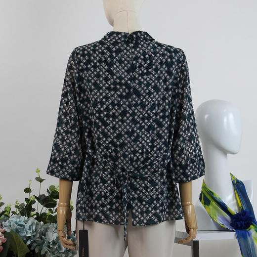 FOCALS福柯斯女装夏季新款圆领系带通勤格子印花衬衫RGBN295GE 商品图2