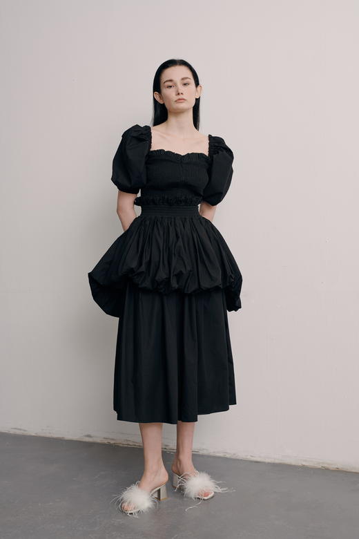 Puff-Sleeve Tiered Dress suit 商品图1