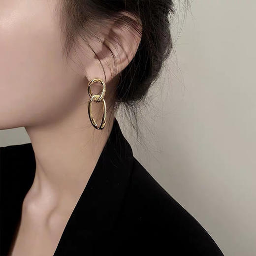 【链条耳坠】S925银耳钉女欧美圆圈通勤几何复古耳环耳饰时尚饰品 商品图1