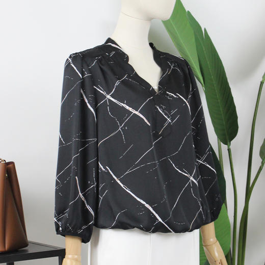 FOCALS福柯斯女装夏季新款小立领套头条纹印花衬衫YBAN005NS 商品图1