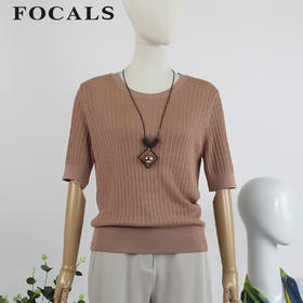 FOCALS女装夏季新款通勤百搭短袖圆领螺纹针织T恤上衣2YBT235P1