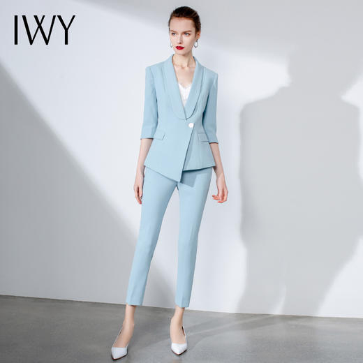 IWY/蓝色职业西装套装简约优雅大气修身工装不对称设计名媛通勤OL
C1117+P1117 商品图2